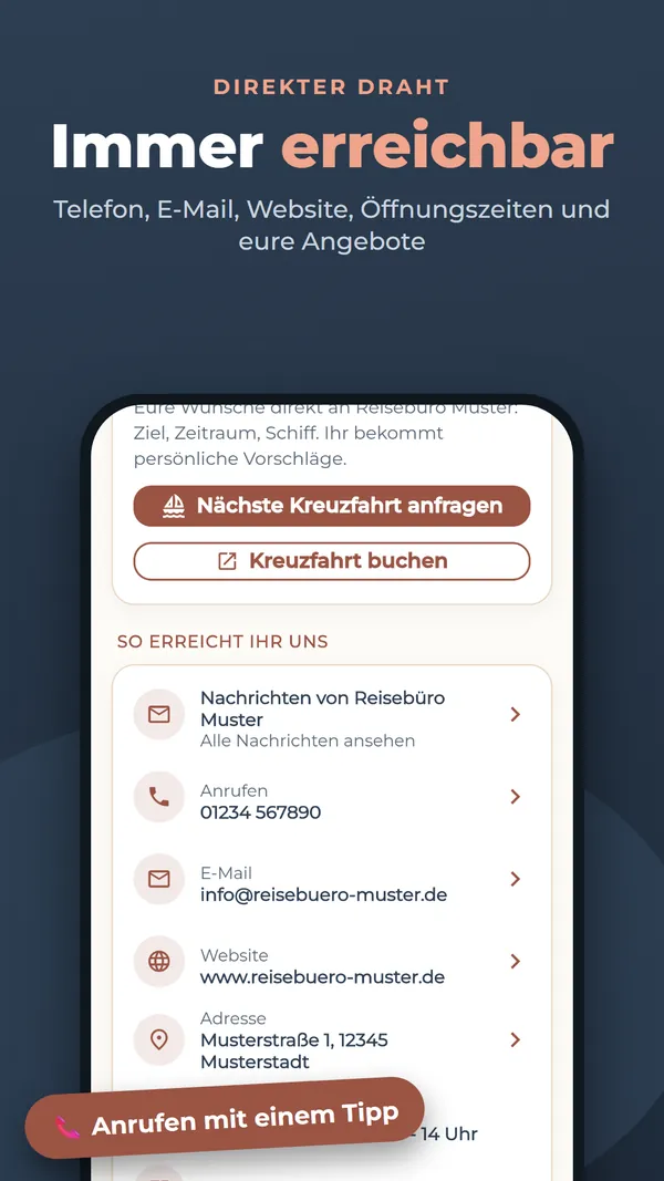 Immer erreichbar: Telefon, E-Mail, Website, Öffnungszeiten und eure Angebote